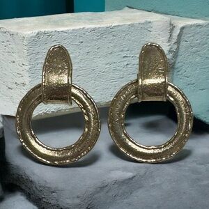 Vintage Artisan Signed Chic Textured Silver Clip-On Earrings